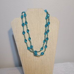 Women turquoise gold glass bead necklace